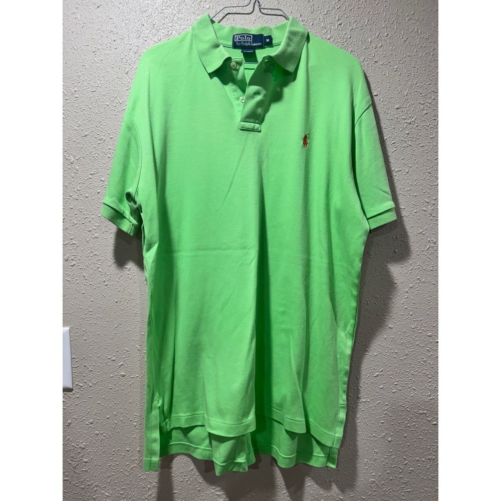 Polo Ralph Lauren Mens Lime Green Cotton Mesh Short Sleeve Polo Shirt Medium‎